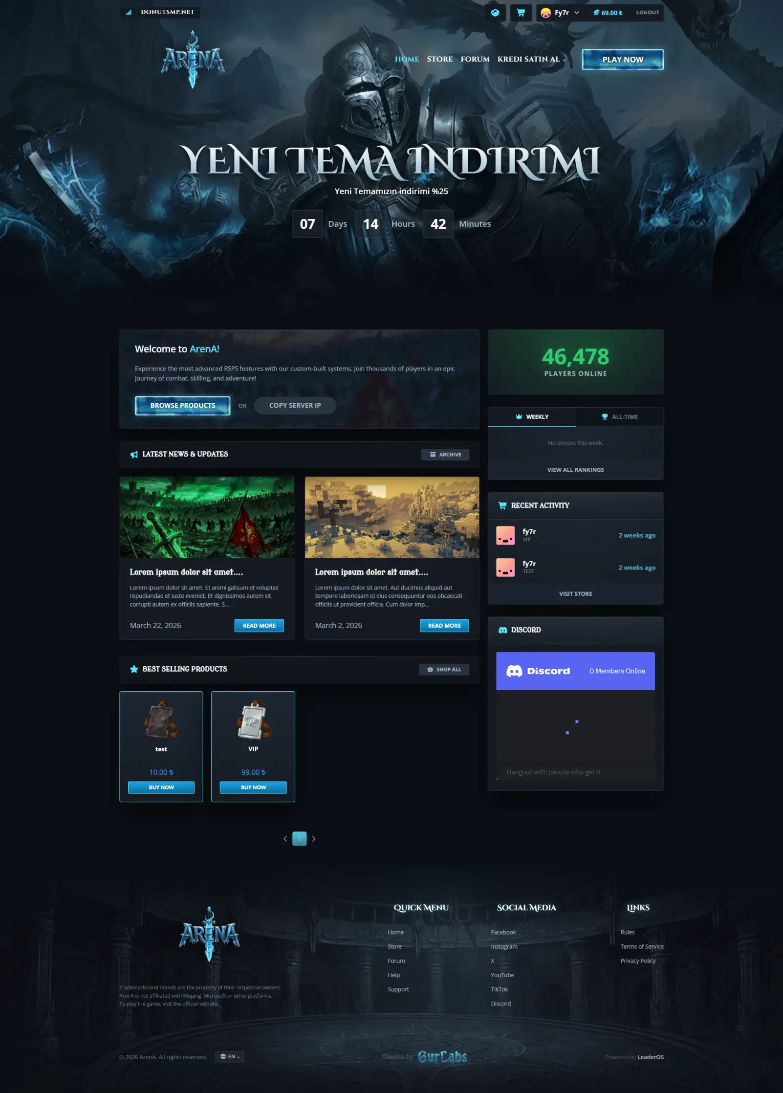 LeaderOS Arena Teması Demo